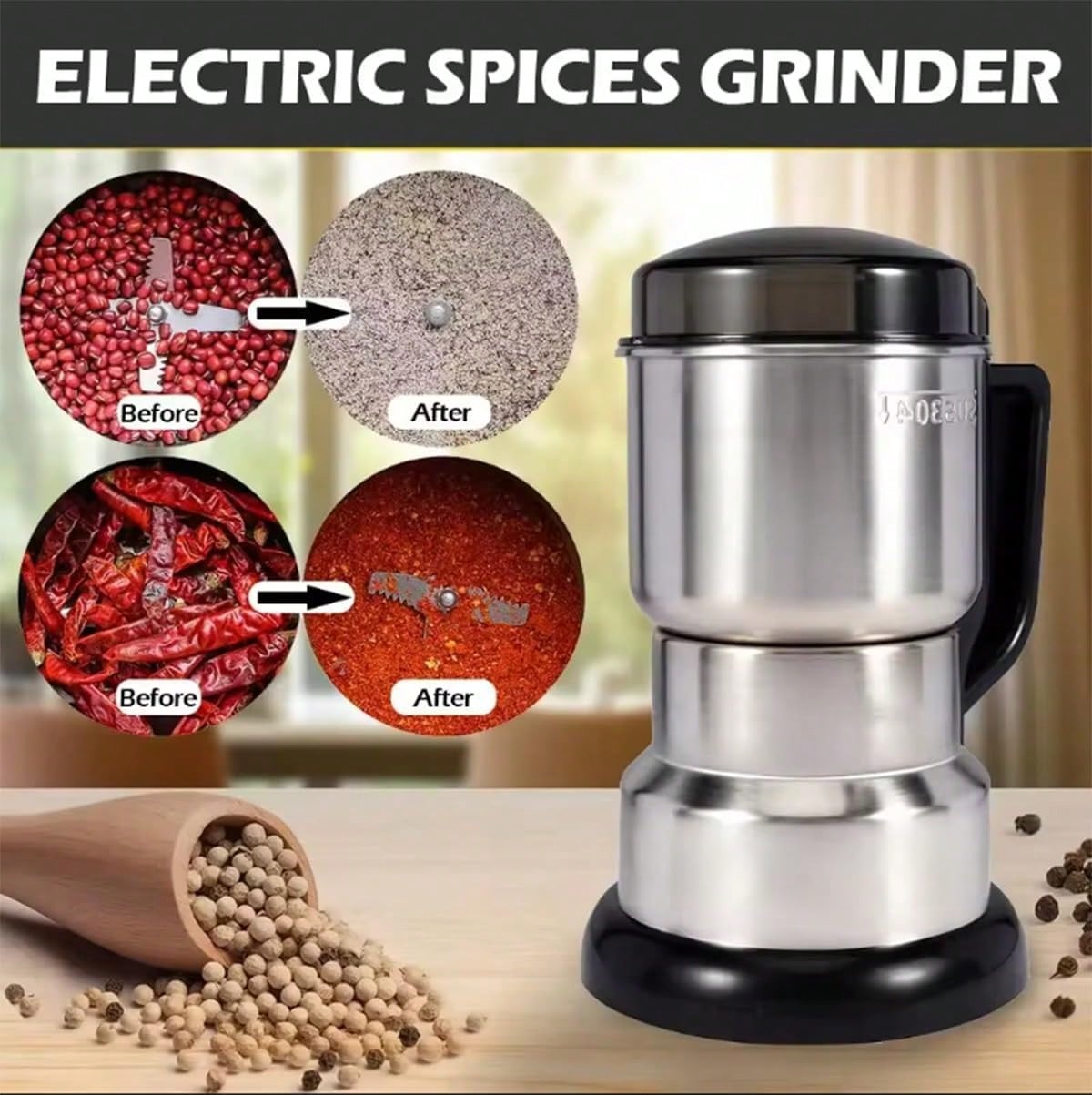 Coffee Bean Grinder Electric - Penggiling Kopi, Motor Bertenaga 300W, Penggiling